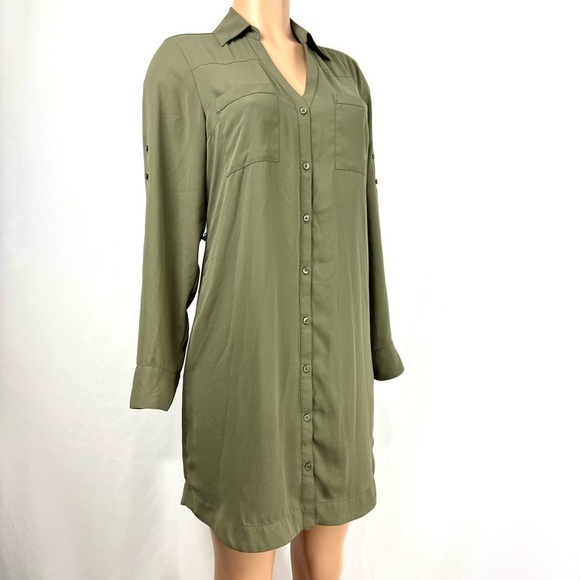 Express Dresses & Skirts - Express Women’s Sz S Shirt Dress Olive Green Knee Length Lined Long Sleeve EUC!